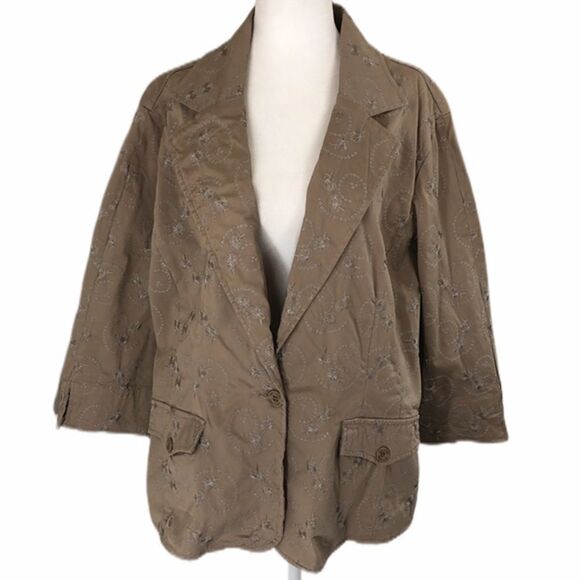 Live A Little Tan Brown Embroidered Blazer Size 2X NWT - Picture 1 of 7
